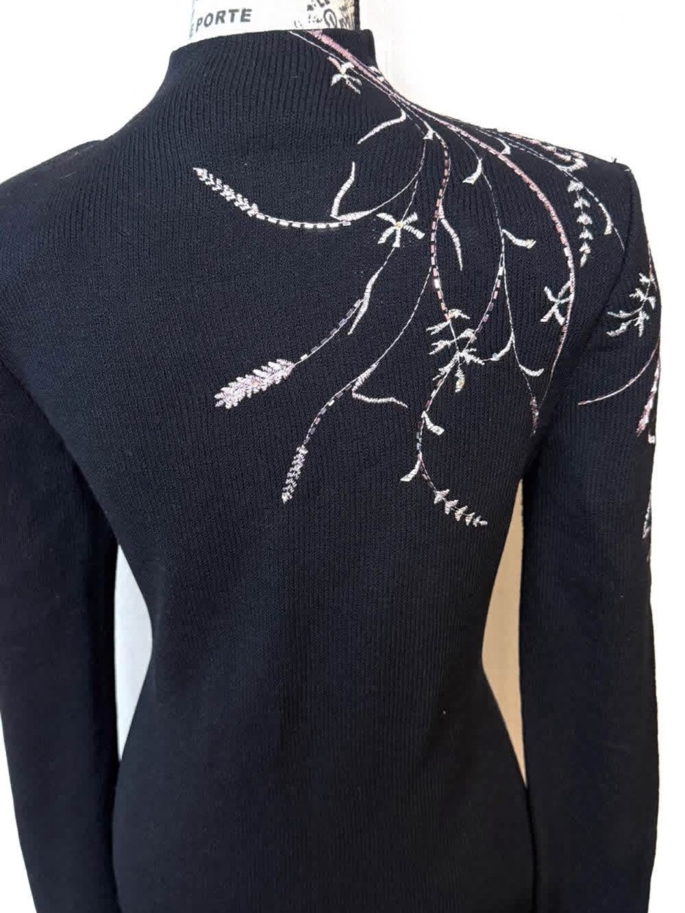St John Black Embroidered Mandarin Collar jacket with Pink Floral Detailing size - Picture 3 of 3